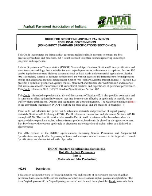 INDOT Standard Specifications, Section 402 - Asphalt Pavement ...