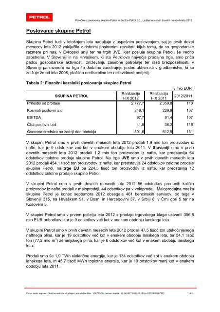 PoroÃ„Âilo o poslovanju v prvih devetih mesecih leta 2012 - Petrol