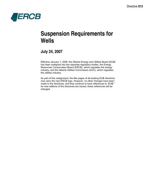 Directive 013: Suspension Requirements for Wells - Well Integrity ...