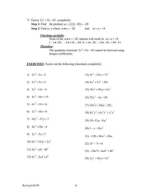 Factoring ax^2+bx+c, a is not 1 - The Learning Lab at HFCC