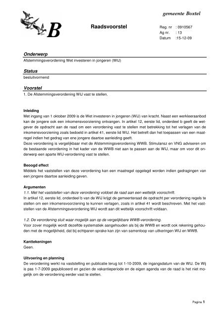 Afstemmingsverordening Wet investeren in ... - Gemeente Boxtel