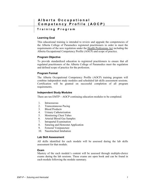 Suturing and Hemostat - Alberta College of Paramedics