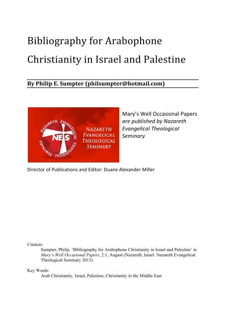 Bibliography For Arabophone Christianity In Israel And Palestine Bibliography For Arabophone Christianity In Israel And Palestine