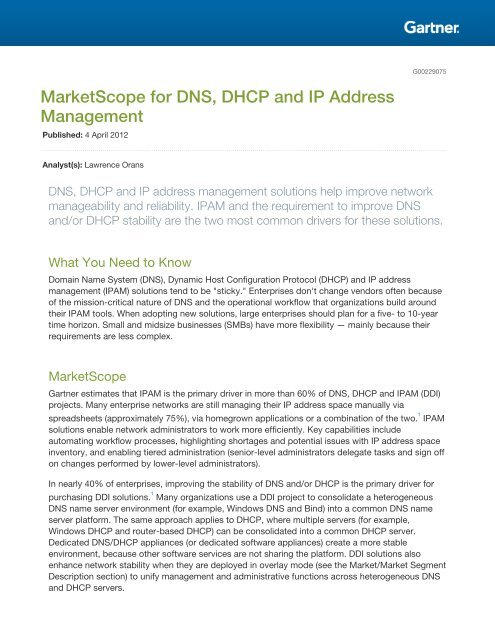 Gartner MarketScope for DNS, DHCP & IPAM Exclusive Networks