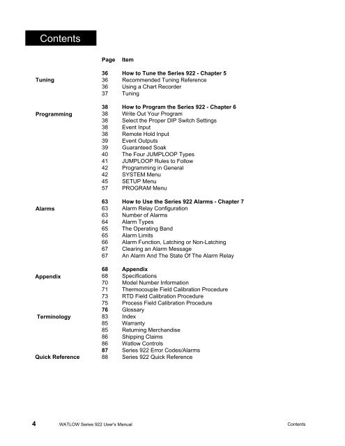 Watlow Series 922 User's Manual - Heaters Sensors Controls