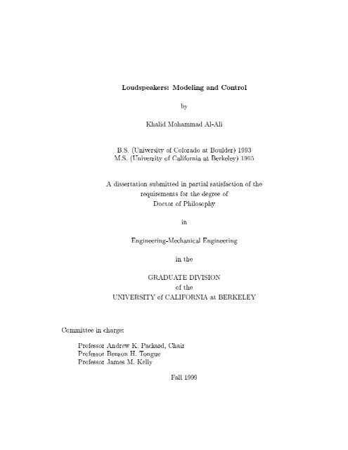 Loudspeakers: Modeling and Control - Berkeley Center for Control ...