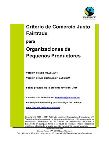 Criterio de Comercio Justo Fairtrade Organizaciones de PequeÃ±os ...