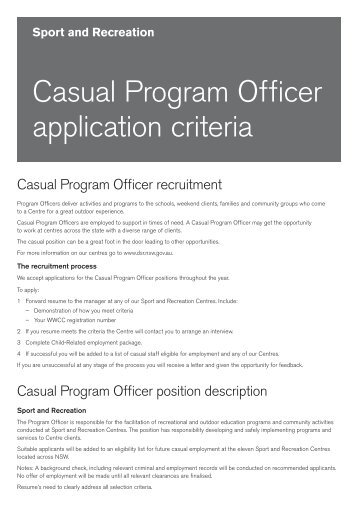 Casual Program Officer application criteria - NSW Sport and ...