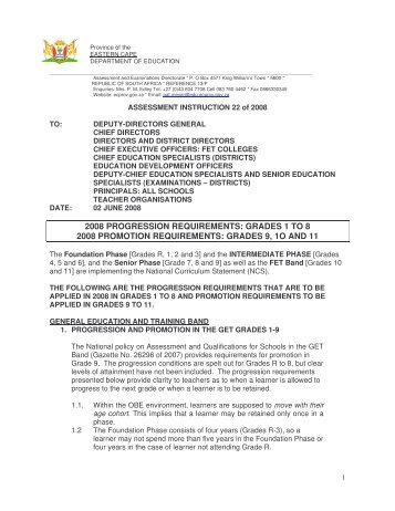 Grades 1 - 8 and 2008 Promotion Requirements - Ecexams.co.za