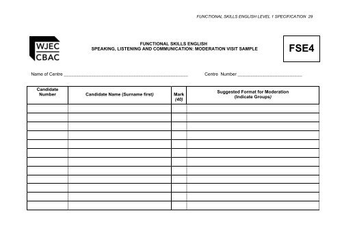 FS English Level 1 Specification - WJEC