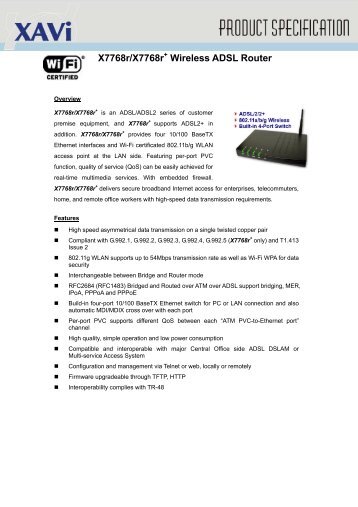 Xavi X7768R ADSL/2/2+ 4-Port Wireless 802.11g Modem Router