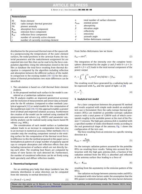 Thermal dissipation force modeling with preliminary results ... - ZARM