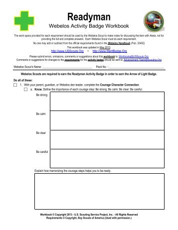 Readyman worksheet - Merit Badge Research Center