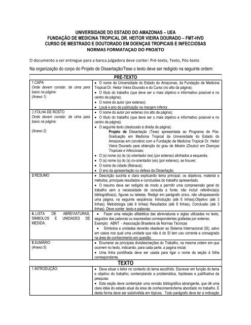 Normas de Formatação para Projeto de Mestrado ou Doutorado