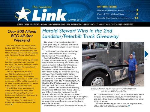 Harold Stewart Wins in the 2nd Landstar/Peterbilt Truck Giveaway