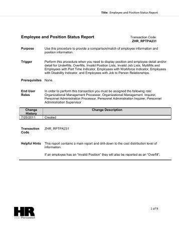 Employee and Position Status Report - Washington State ...
