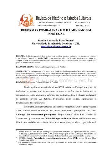 reformas pombalinas eo iluminismo em portugal - Revista de ...