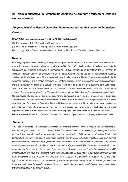 93 - Modelo adaptativo de temperatura operativa neutra para ... - USP