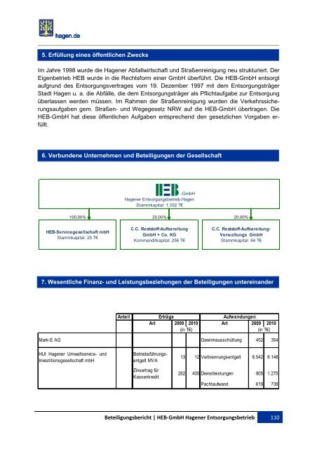 BETEILIGUNGSBERICHT Berichtsjahr 2010 - Hagen