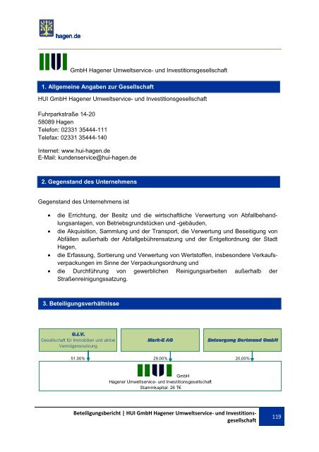 BETEILIGUNGSBERICHT Berichtsjahr 2010 - Hagen