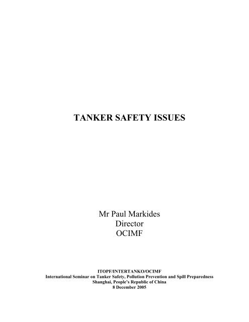 TANKER SAFETY ISSUES - ITOPF