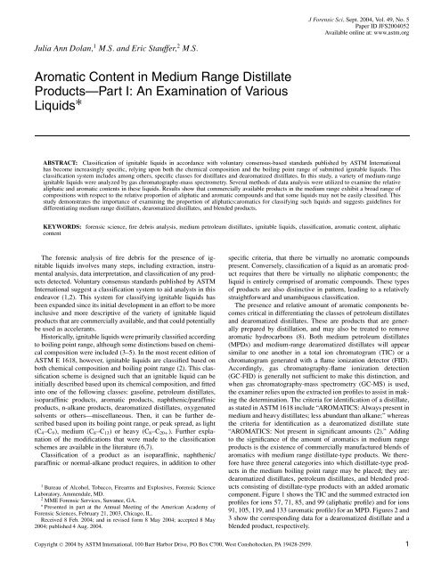 Aromatic Content in Medium Range Distillate ProductsâPart I: An ...