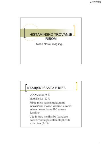 HISTAMINSKO TROVANJE RIBOM KEMIJSKI SASTAV RIBE