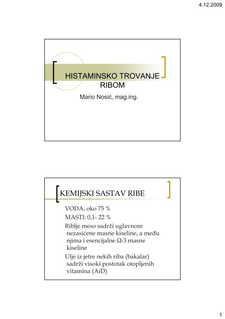 HISTAMINSKO TROVANJE RIBOM KEMIJSKI SASTAV RIBE