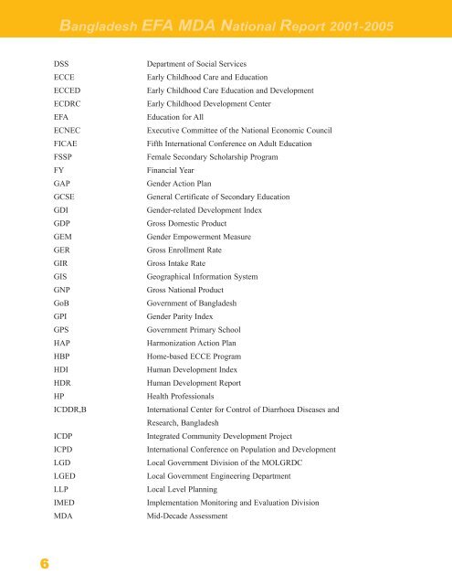 Bangladesh EFA MDA National Report 2001-2005 - United Nations ...