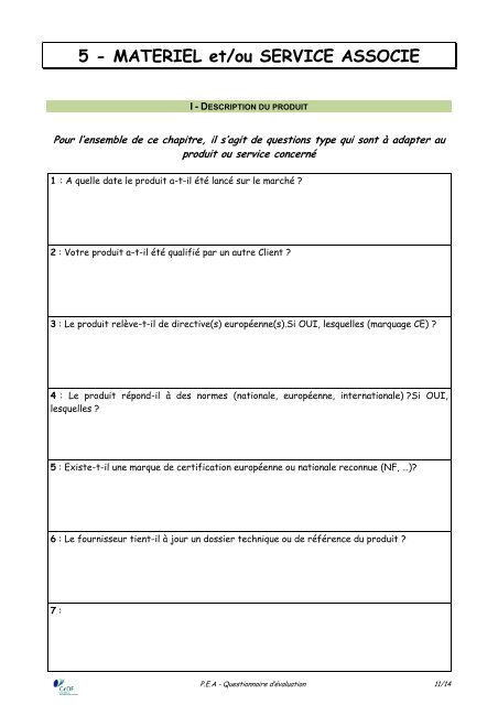 P E A : questionnaire d'Ã©valuation - GrDF