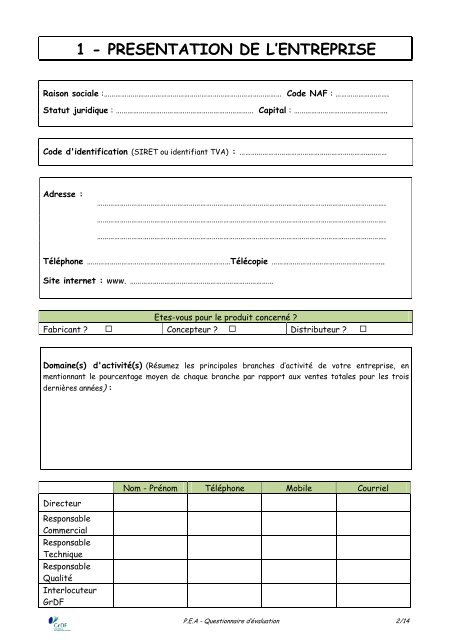 P E A : questionnaire d'Ã©valuation - GrDF