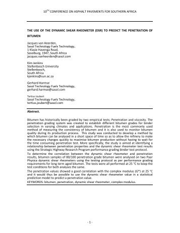 The use of the dynamic shear rheometer (DSR) to ... - Aapaq.org