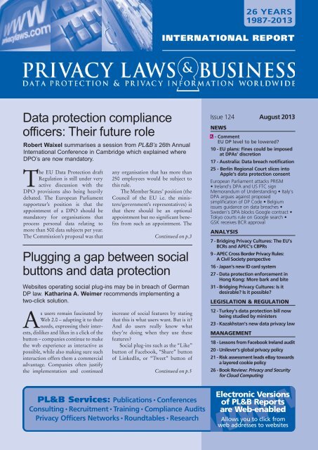 View newsletter sample... - Privacy Laws &amp; Business