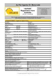 Au Pair Agentur Dr. Mona Lietz “AUPAIR” Registration Form Australia