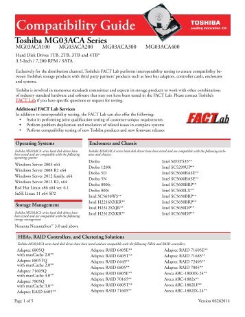 MG03ACA Compatibility Guide - Toshiba