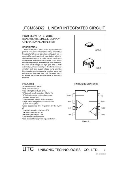 UTC MC34072 LINEAR INTEGRATED CIRCUIT