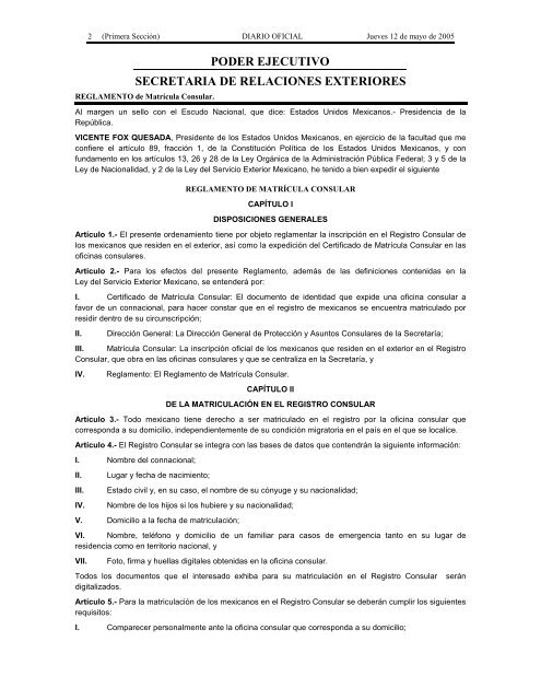 Reglamento de Matricula Consular - SecretarÃ­a de Relaciones ...