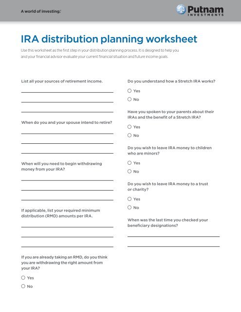 IRA Distribution Checklist - Putnam Investments