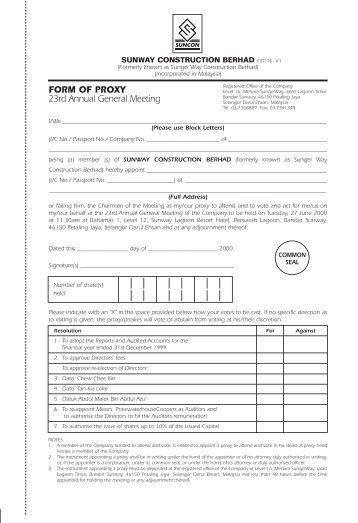 FORM OF PROXY 23rd Annual General Meeting