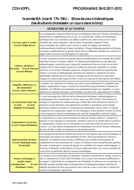 semestre d'automne - CDH - EPFL