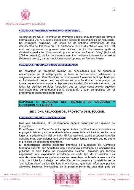 PLIEGO PRESCRIPCIONES TÃCNICAS - Ayuntamiento de AndÃºjar