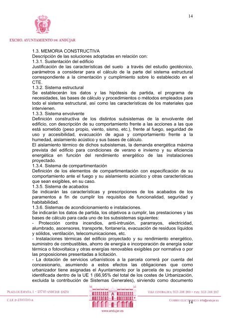 PLIEGO PRESCRIPCIONES TÃCNICAS - Ayuntamiento de AndÃºjar