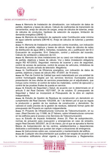 PLIEGO PRESCRIPCIONES TÃCNICAS - Ayuntamiento de AndÃºjar