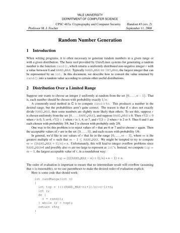 Random Number Generation - Zoo - Yale University