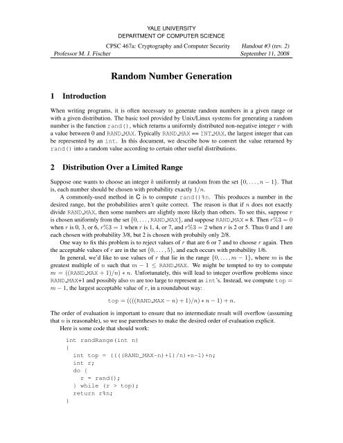 Random Number Generation - Zoo - Yale University