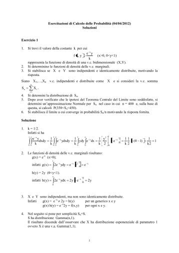 Esercitazioni di Calcolo delle ProbabilitÃ  (04/04/2012) Soluzioni ...
