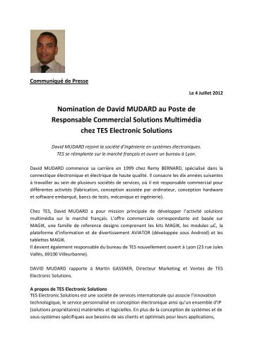 Nomination de David MUDARD - TES Electronic Solutions
