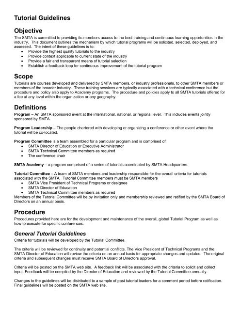 Tutorial Guidelines Objective Scope Definitions Procedure - SMTA