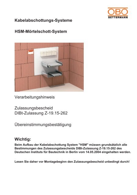 Kabelabschottungs-Systeme HSM-MÃ¶rtelschott ... - OBO Bettermann