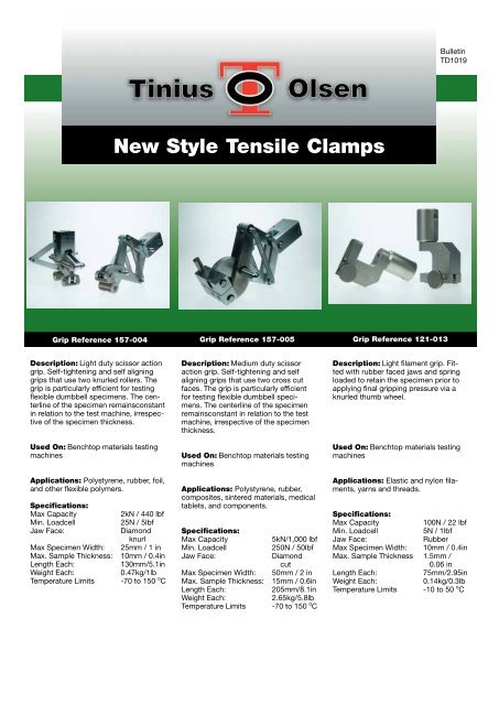 New Style Tensile Clamps - Tinius Olsen